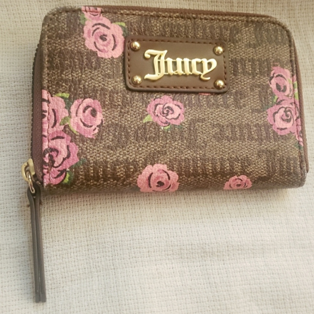 Juicy Couture floral logo zip around credit card wallet